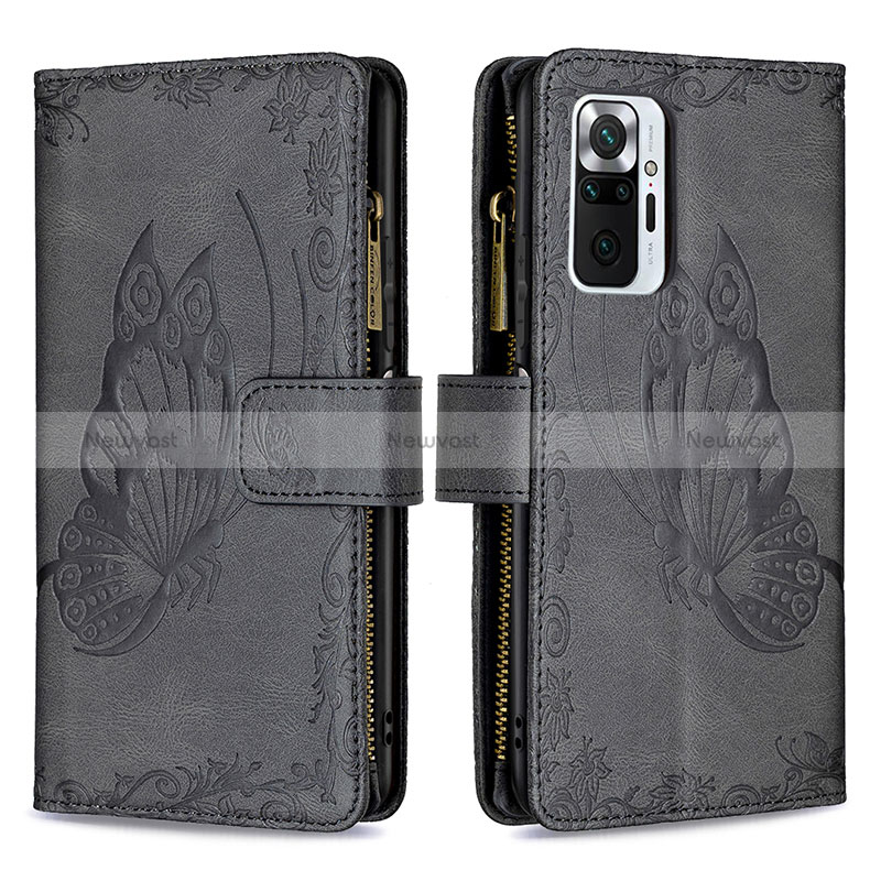 Leather Case Stands Butterfly Flip Cover Holder B03F for Xiaomi Redmi Note 10 Pro 4G