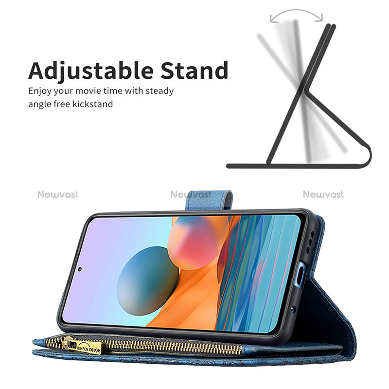 Leather Case Stands Butterfly Flip Cover Holder B03F for Xiaomi Redmi Note 10 Pro 4G