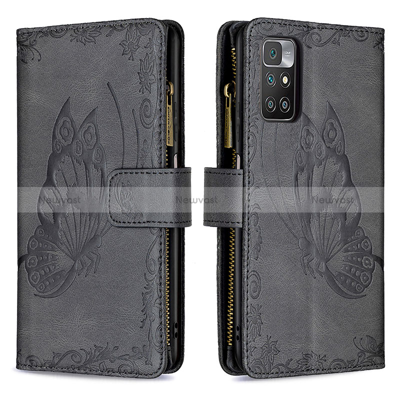 Leather Case Stands Butterfly Flip Cover Holder B03F for Xiaomi Redmi Note 11 4G (2021) Black