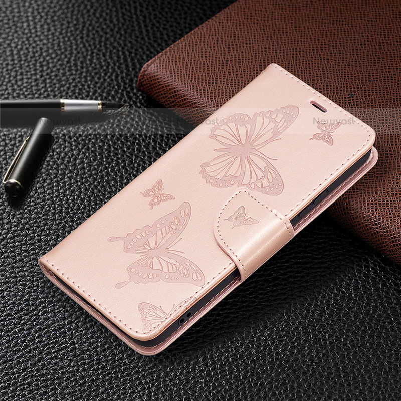 Leather Case Stands Butterfly Flip Cover Holder B13F for Samsung Galaxy S21 5G Gold