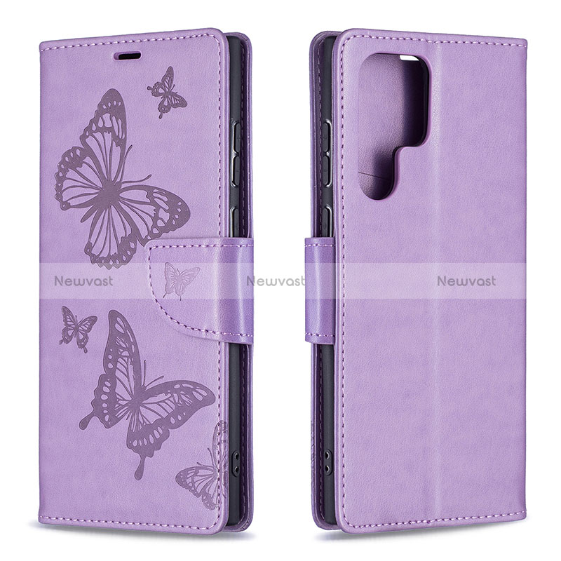 Leather Case Stands Butterfly Flip Cover Holder B13F for Samsung Galaxy S24 Ultra 5G