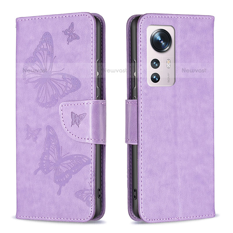 Leather Case Stands Butterfly Flip Cover Holder B13F for Xiaomi Mi 12S 5G Clove Purple