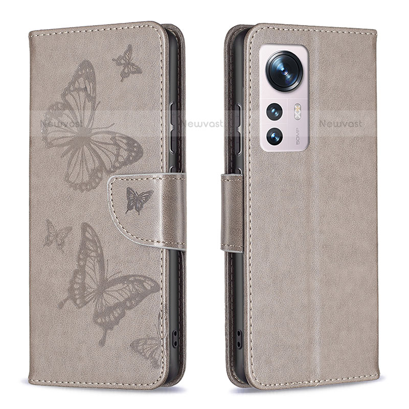 Leather Case Stands Butterfly Flip Cover Holder B13F for Xiaomi Mi 12S 5G Gray