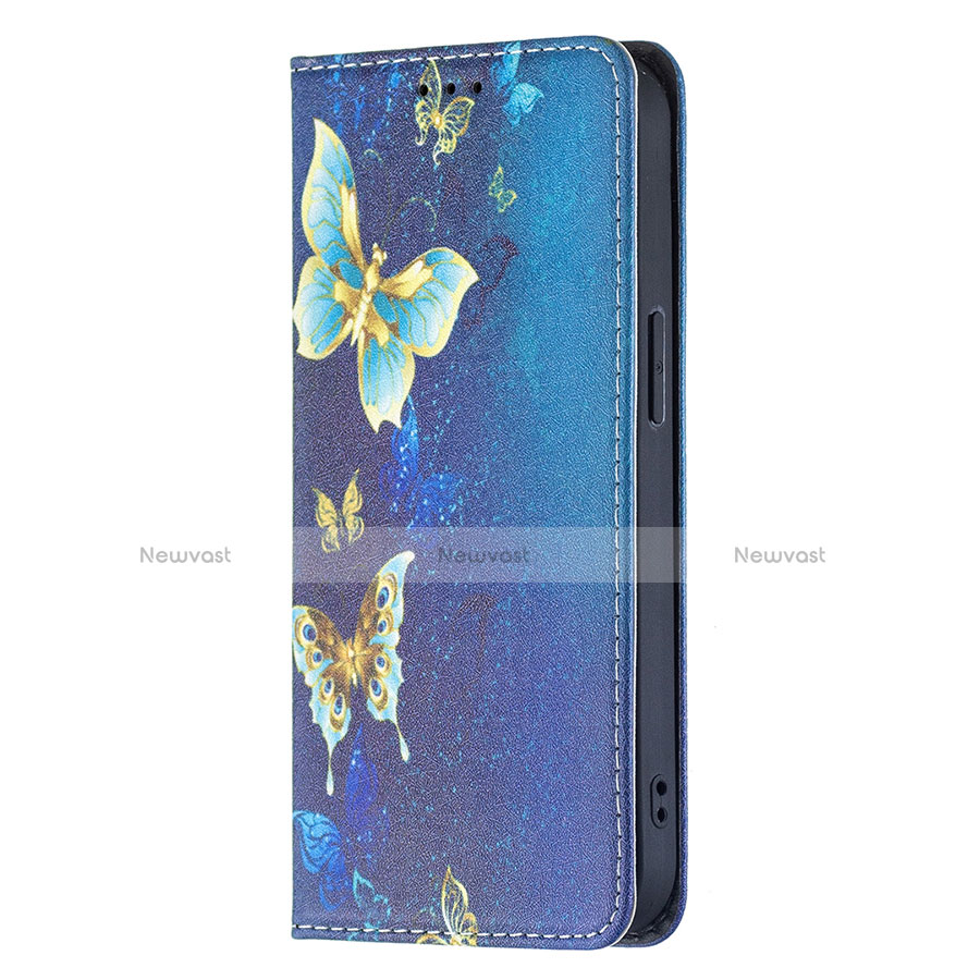 Leather Case Stands Butterfly Flip Cover Holder for Apple iPhone 13 Mini Blue