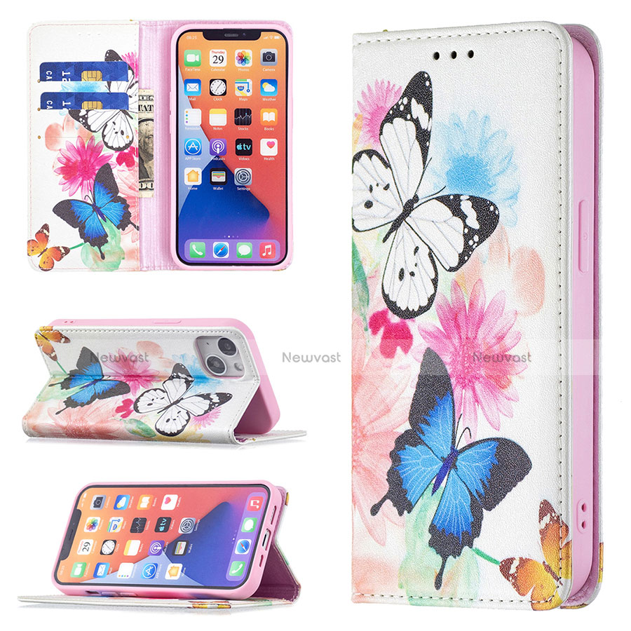 Leather Case Stands Butterfly Flip Cover Holder for Apple iPhone 13 Mini Pink