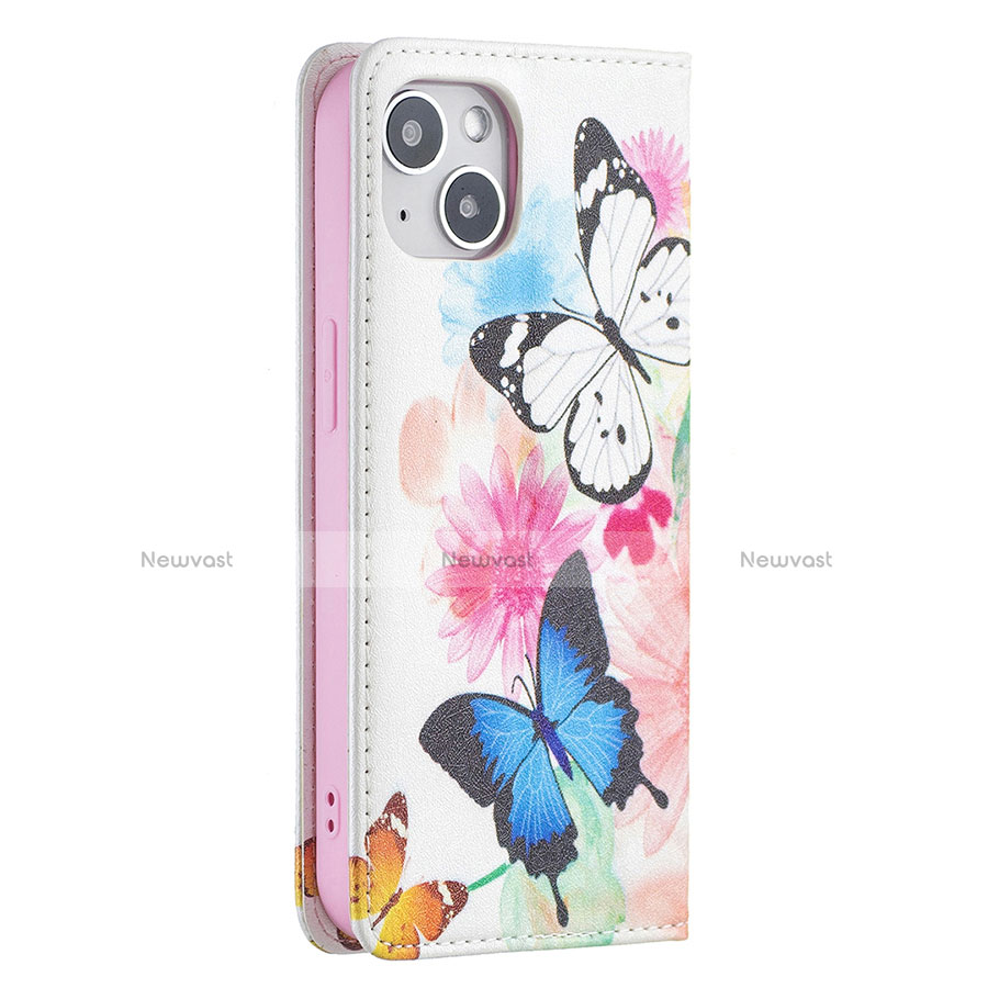 Leather Case Stands Butterfly Flip Cover Holder for Apple iPhone 13 Mini Pink