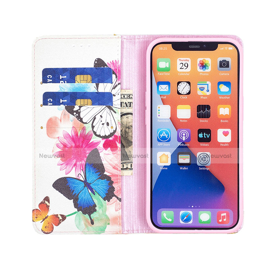 Leather Case Stands Butterfly Flip Cover Holder for Apple iPhone 13 Mini Pink