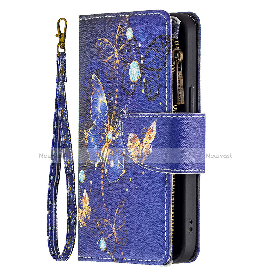 Leather Case Stands Butterfly Flip Cover Holder for Apple iPhone 13 Pro Max Navy Blue