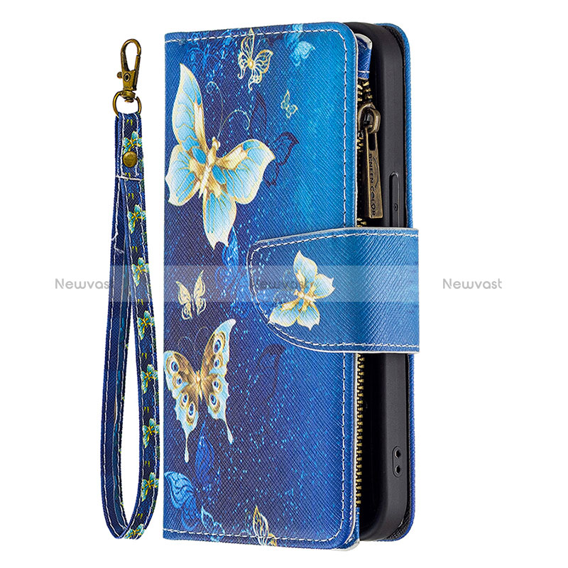 Leather Case Stands Butterfly Flip Cover Holder for Apple iPhone 14 Pro Max Blue