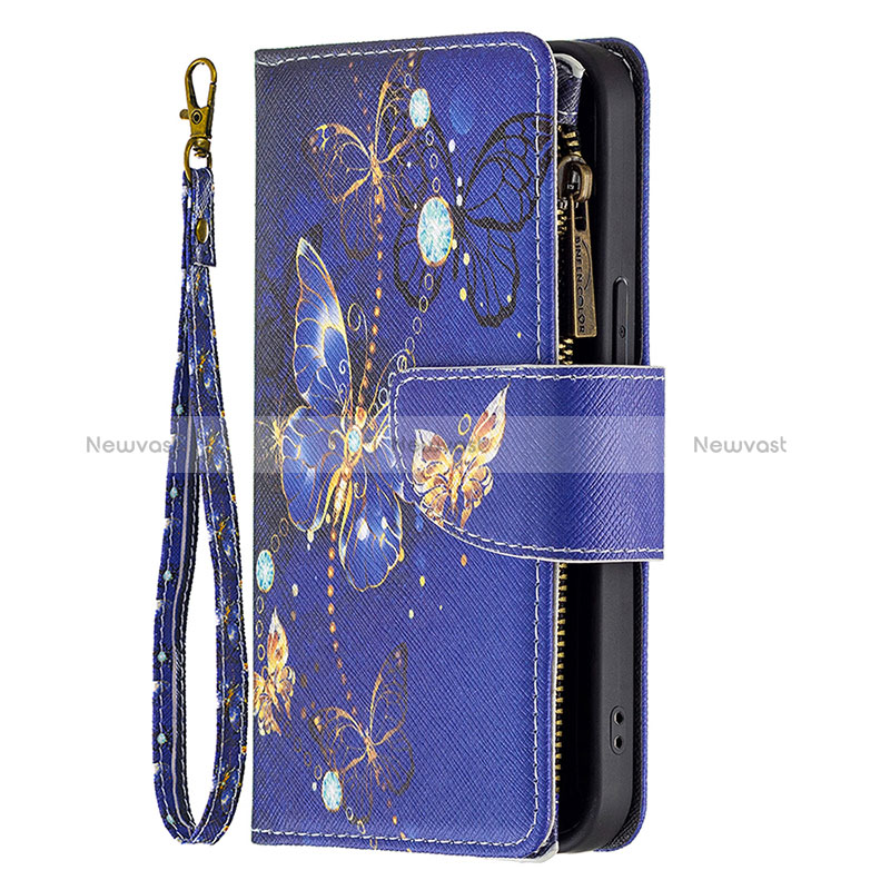 Leather Case Stands Butterfly Flip Cover Holder for Apple iPhone 14 Pro Max Navy Blue