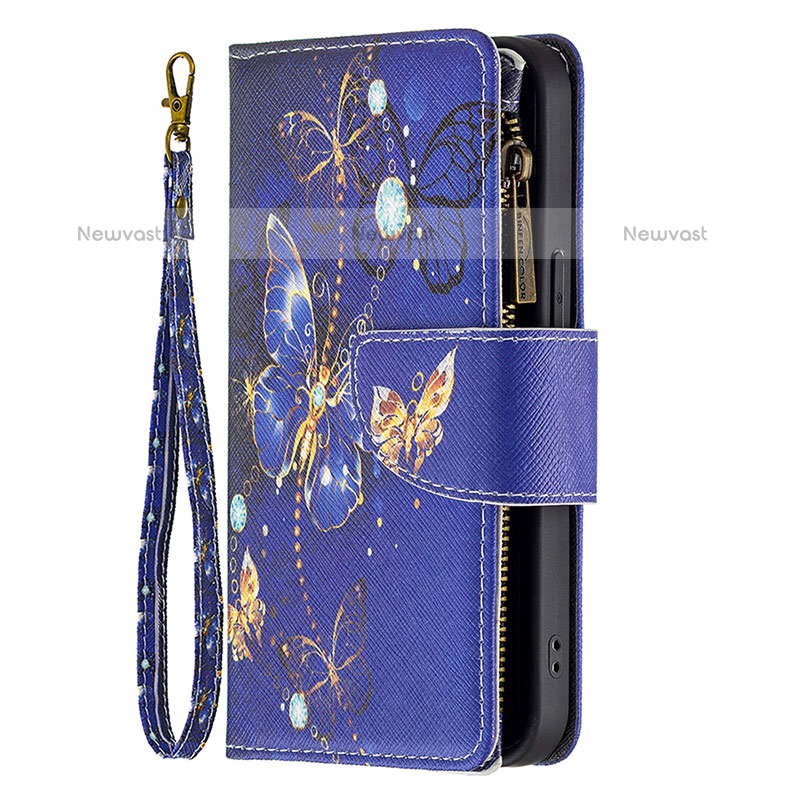 Leather Case Stands Butterfly Flip Cover Holder for Apple iPhone 14 Pro Navy Blue