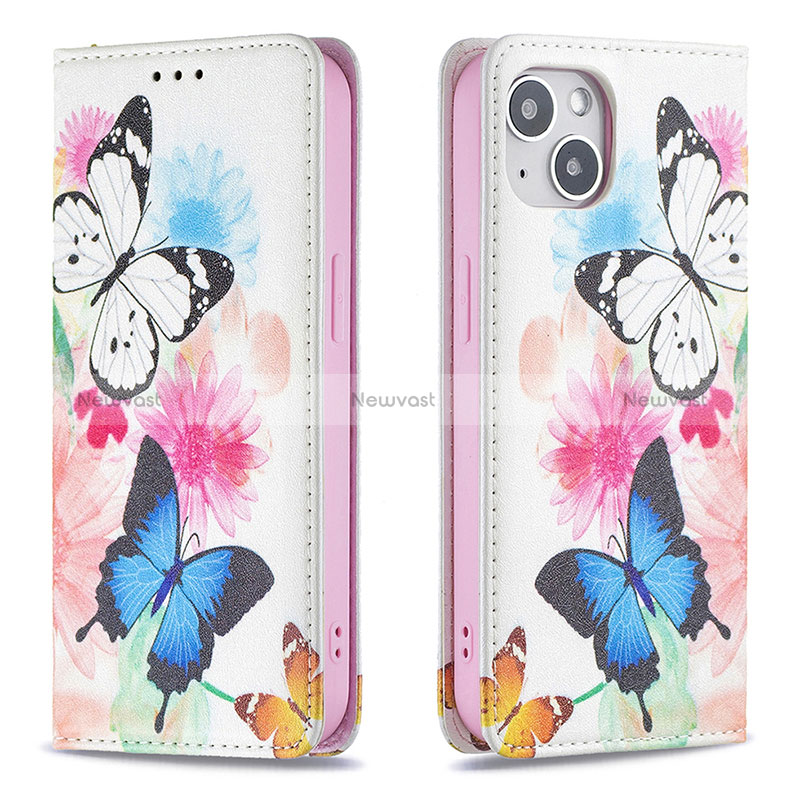 Leather Case Stands Butterfly Flip Cover Holder for Apple iPhone 15 Pink