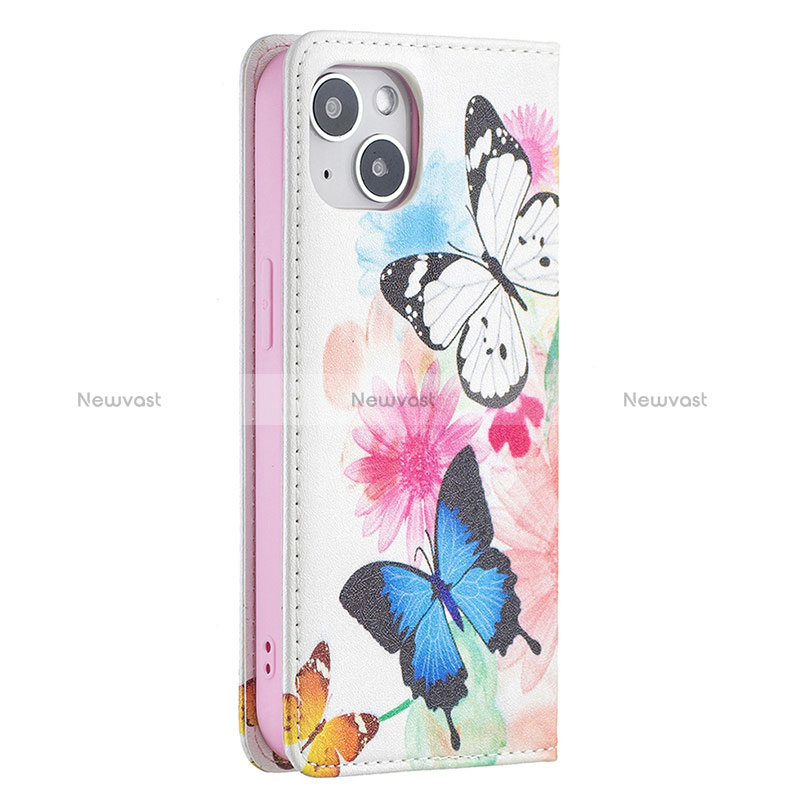 Leather Case Stands Butterfly Flip Cover Holder for Apple iPhone 15 Pink