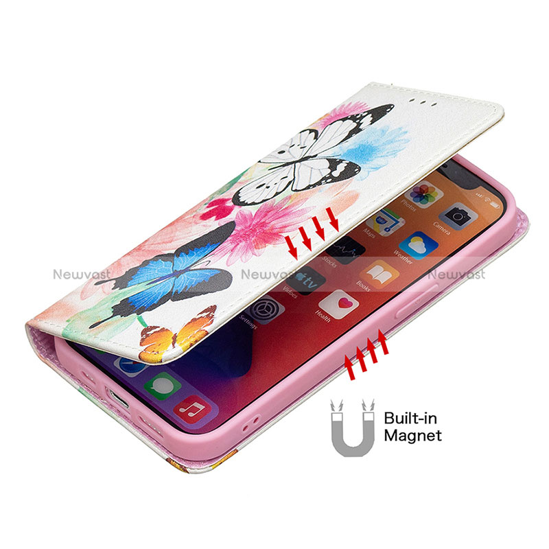 Leather Case Stands Butterfly Flip Cover Holder for Apple iPhone 15 Pink