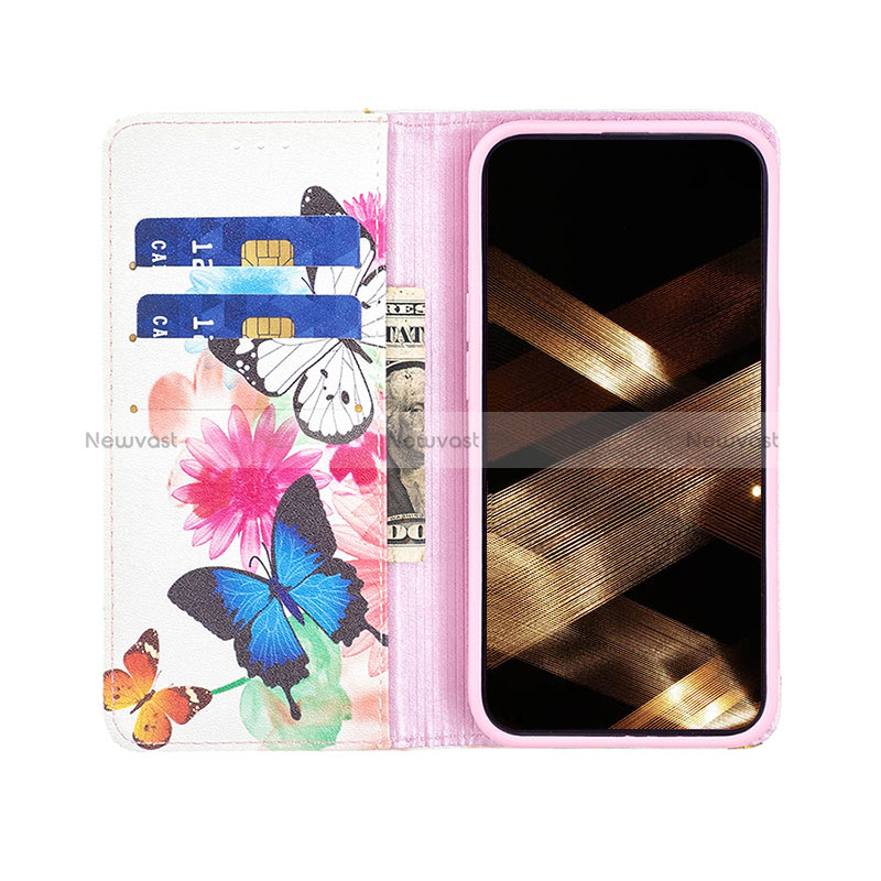 Leather Case Stands Butterfly Flip Cover Holder for Apple iPhone 15 Pink