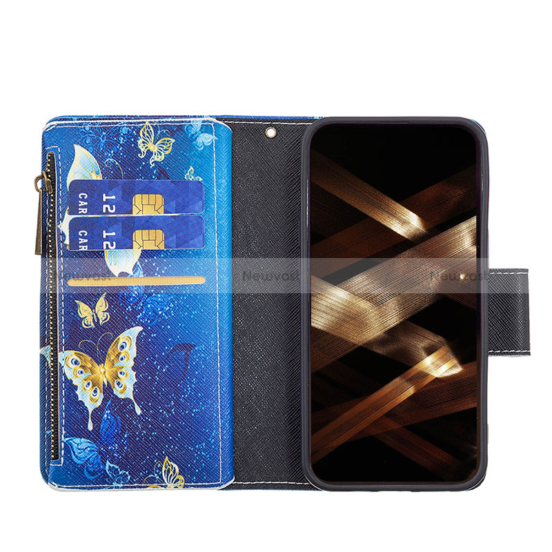 Leather Case Stands Butterfly Flip Cover Holder for Apple iPhone 15 Pro Blue