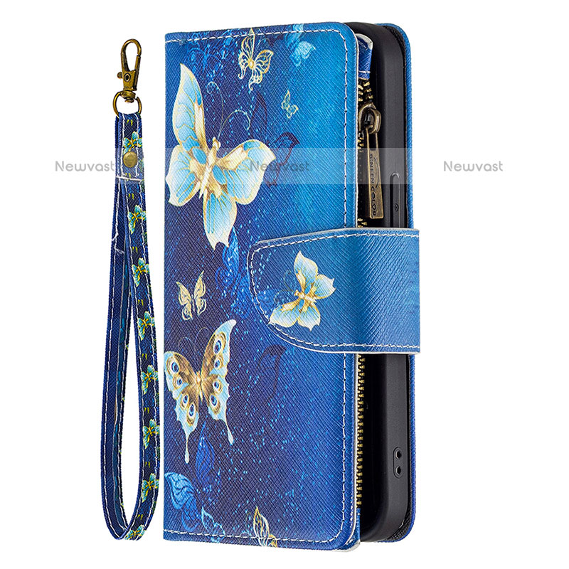 Leather Case Stands Butterfly Flip Cover Holder for Apple iPhone 15 Pro Max Blue