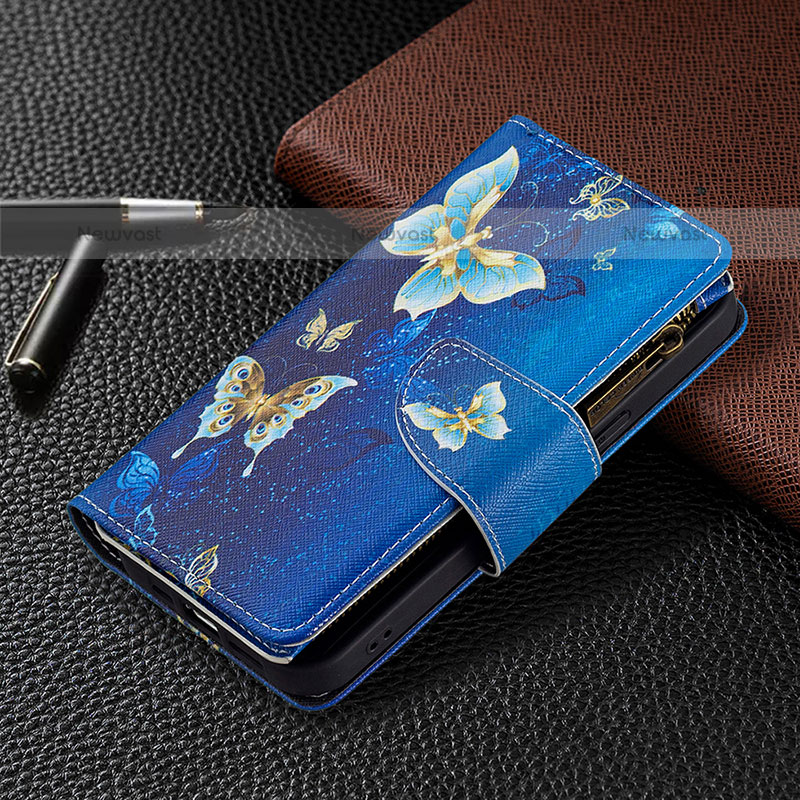 Leather Case Stands Butterfly Flip Cover Holder for Apple iPhone 15 Pro Max Blue