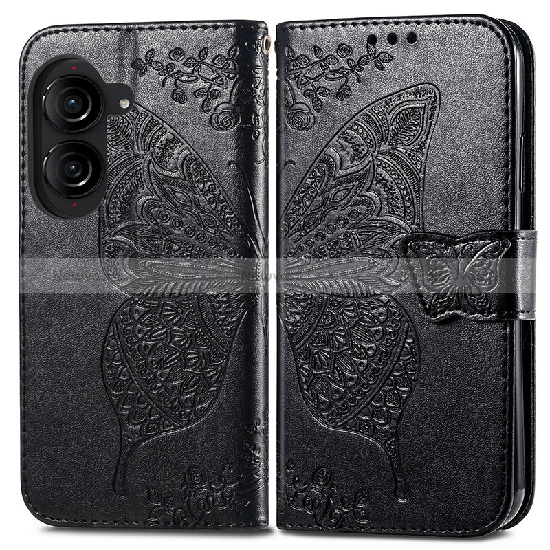 Leather Case Stands Butterfly Flip Cover Holder for Asus ZenFone 10 Black