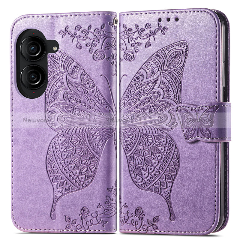 Leather Case Stands Butterfly Flip Cover Holder for Asus ZenFone 10 Clove Purple