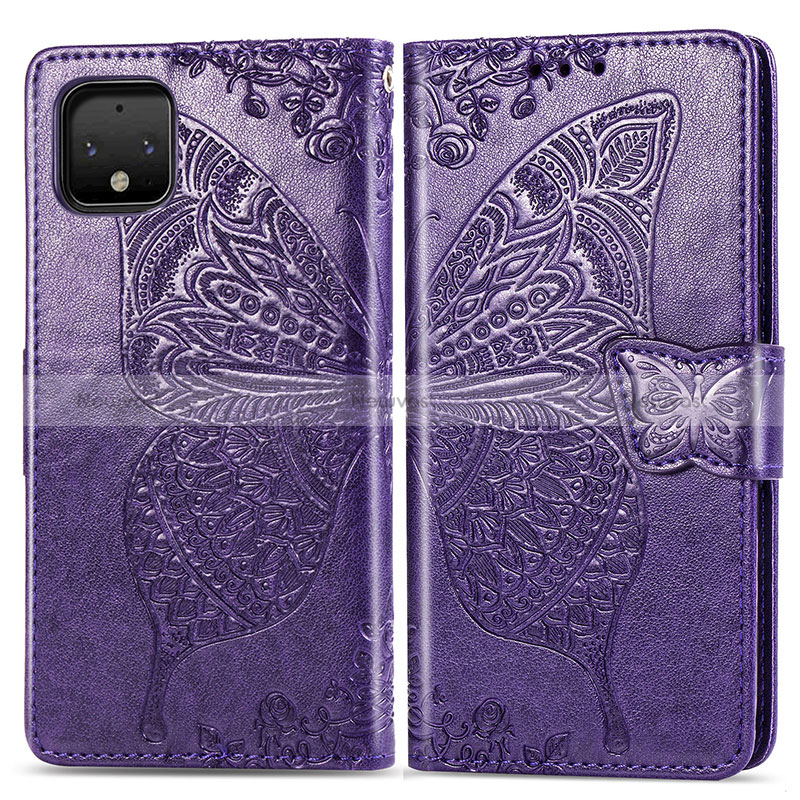 Leather Case Stands Butterfly Flip Cover Holder for Google Pixel 4 Purple