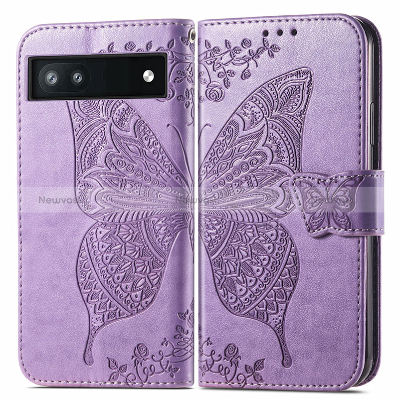 Leather Case Stands Butterfly Flip Cover Holder for Google Pixel 6a 5G Clove Purple