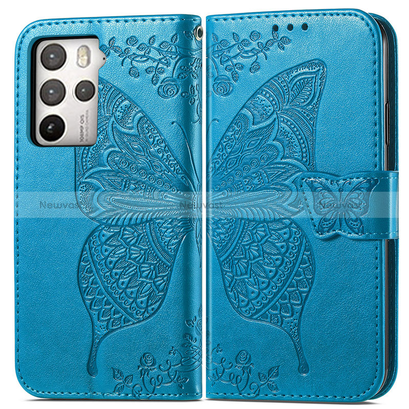 Leather Case Stands Butterfly Flip Cover Holder for HTC U23 Pro 5G Blue