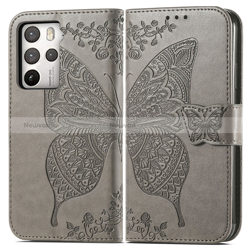 Leather Case Stands Butterfly Flip Cover Holder for HTC U23 Pro 5G Gray