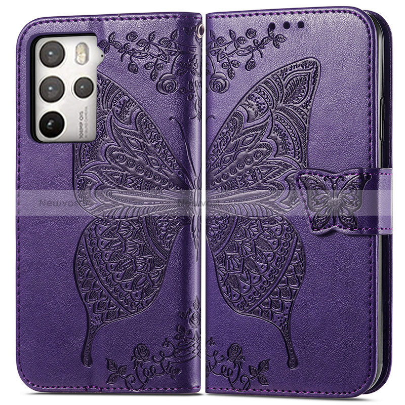 Leather Case Stands Butterfly Flip Cover Holder for HTC U23 Pro 5G Purple