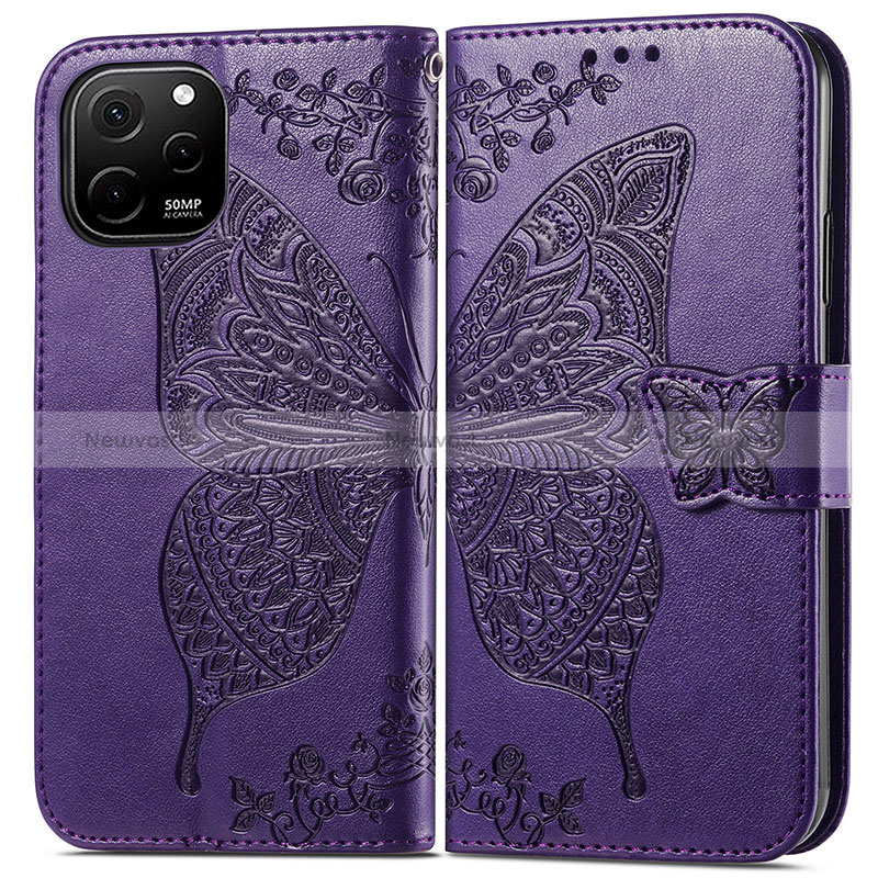 Leather Case Stands Butterfly Flip Cover Holder for Huawei Enjoy 50z Purple