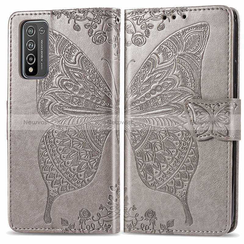 Leather Case Stands Butterfly Flip Cover Holder for Huawei Honor 10X Lite Gray