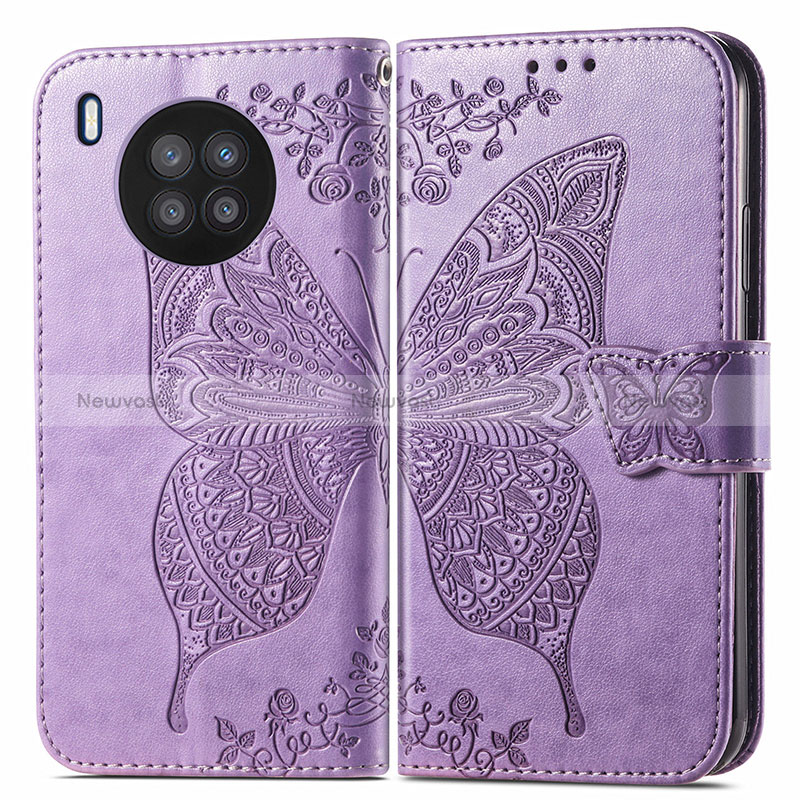 Leather Case Stands Butterfly Flip Cover Holder for Huawei Honor 50 Lite