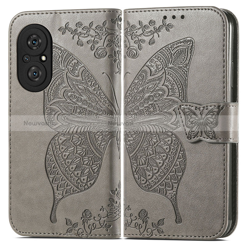 Leather Case Stands Butterfly Flip Cover Holder for Huawei Honor 50 SE 5G Gray