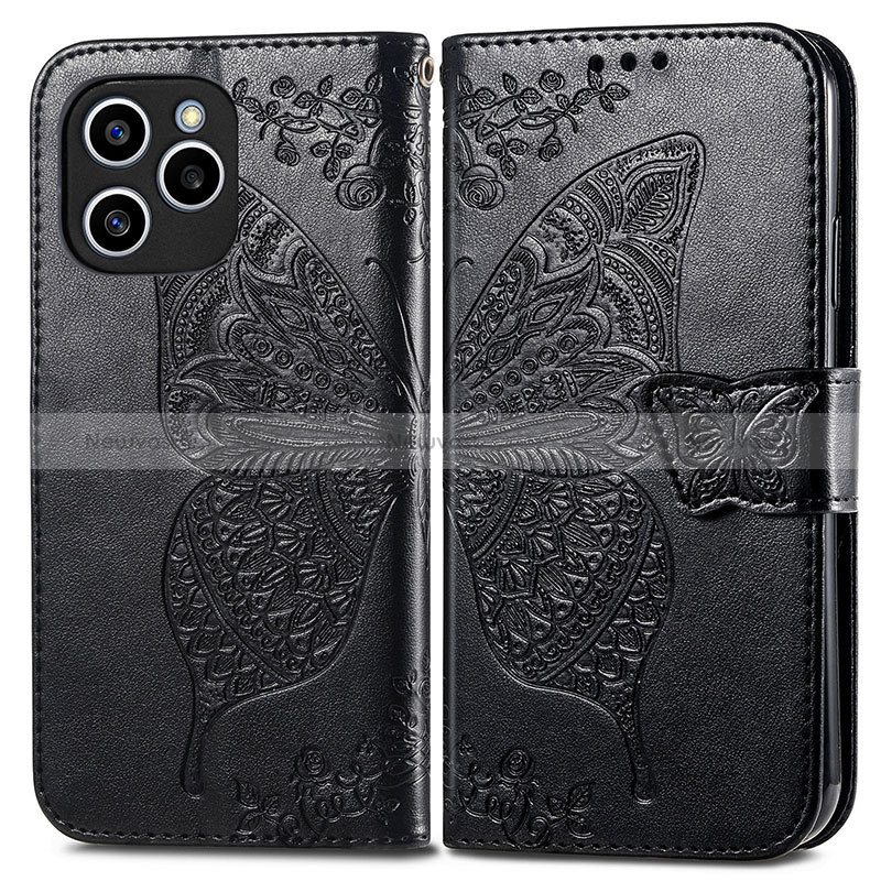 Leather Case Stands Butterfly Flip Cover Holder for Huawei Honor 60 SE 5G Black