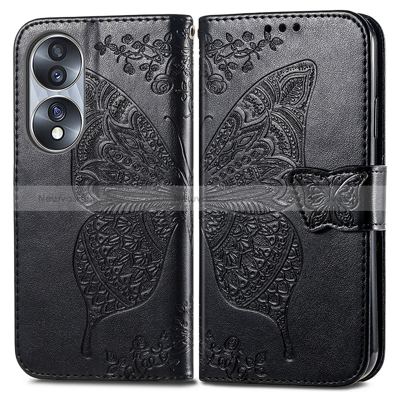 Leather Case Stands Butterfly Flip Cover Holder for Huawei Honor 70 5G Black