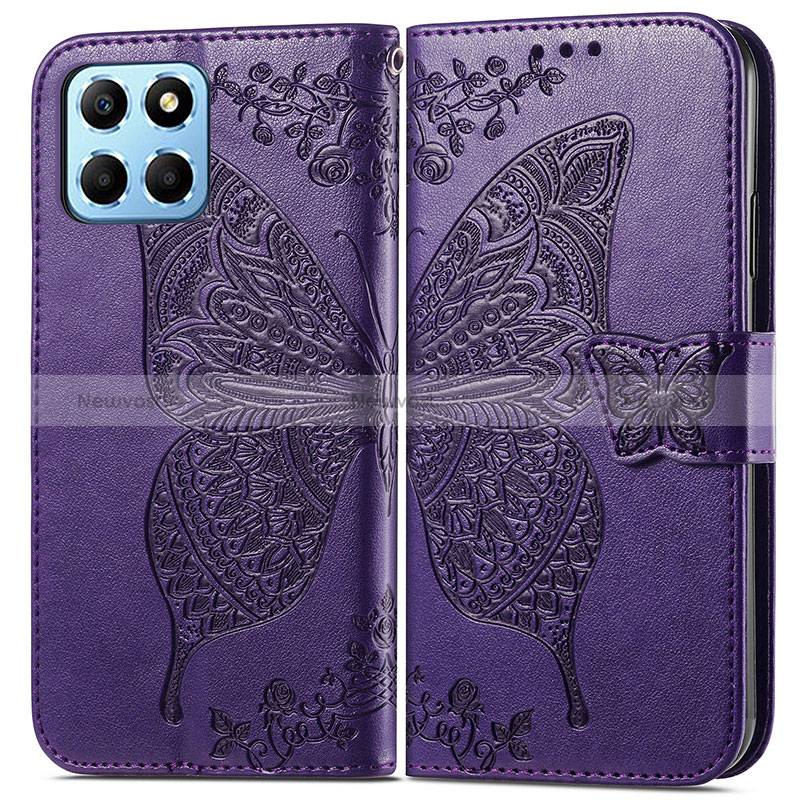 Leather Case Stands Butterfly Flip Cover Holder for Huawei Honor 70 Lite 5G Purple