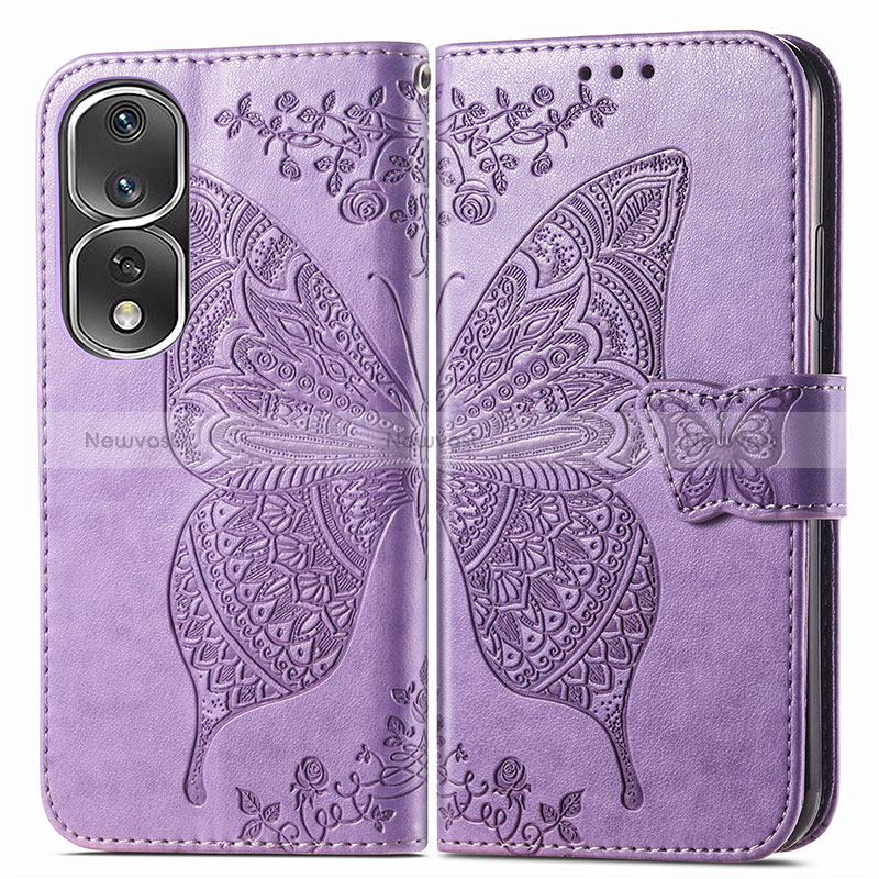 Leather Case Stands Butterfly Flip Cover Holder for Huawei Honor 80 Pro Flat 5G Clove Purple