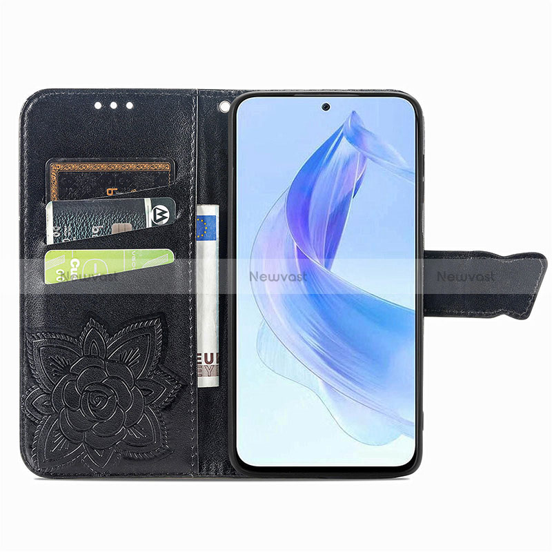 Leather Case Stands Butterfly Flip Cover Holder for Huawei Honor 90 Lite 5G