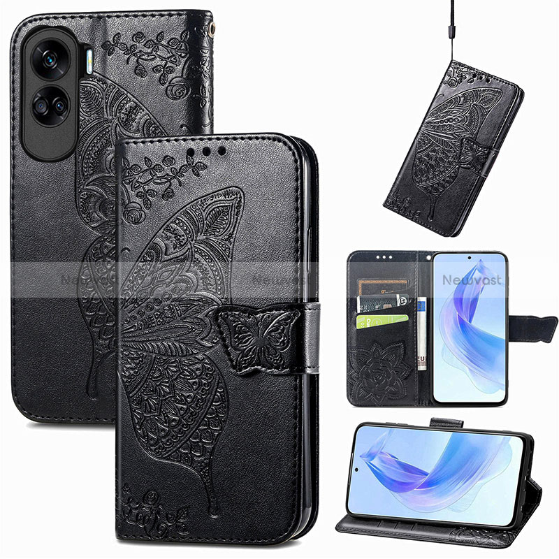 Leather Case Stands Butterfly Flip Cover Holder for Huawei Honor 90 Lite 5G