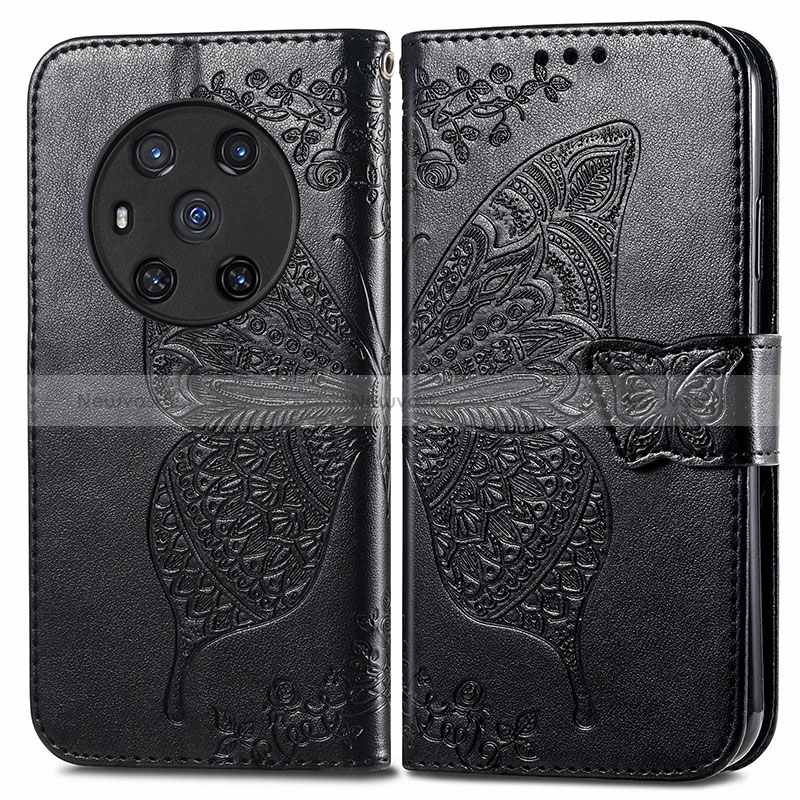 Leather Case Stands Butterfly Flip Cover Holder for Huawei Honor Magic3 5G Black