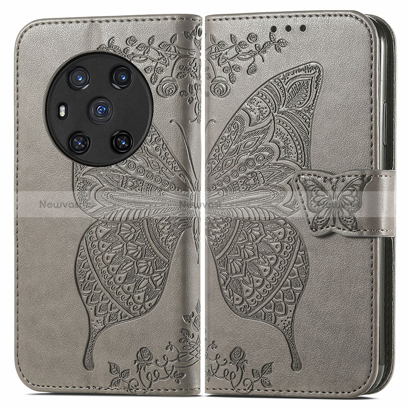 Leather Case Stands Butterfly Flip Cover Holder for Huawei Honor Magic3 5G Gray