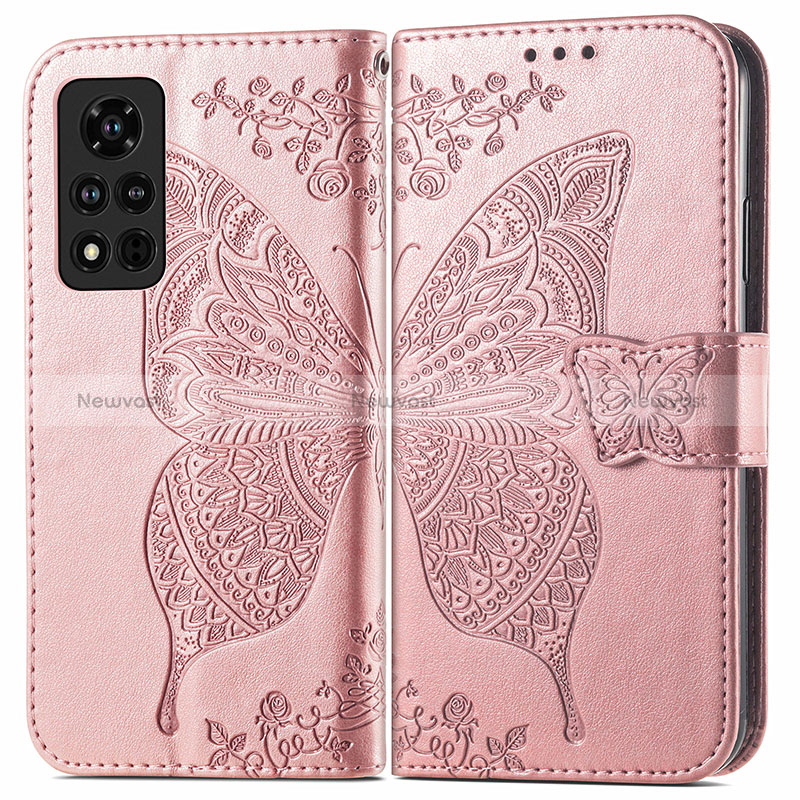 Leather Case Stands Butterfly Flip Cover Holder for Huawei Honor V40 5G Rose Gold