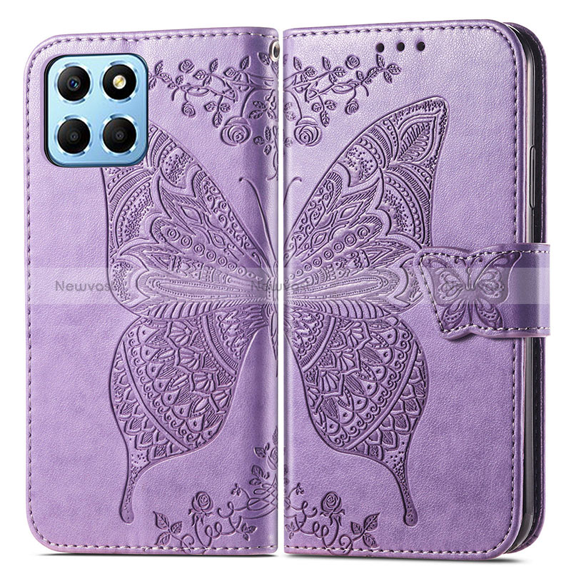 Leather Case Stands Butterfly Flip Cover Holder for Huawei Honor X6 5G Clove Purple