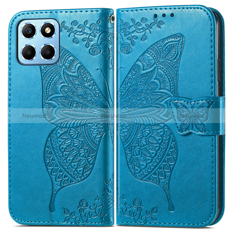 Leather Case Stands Butterfly Flip Cover Holder for Huawei Honor X6 Blue