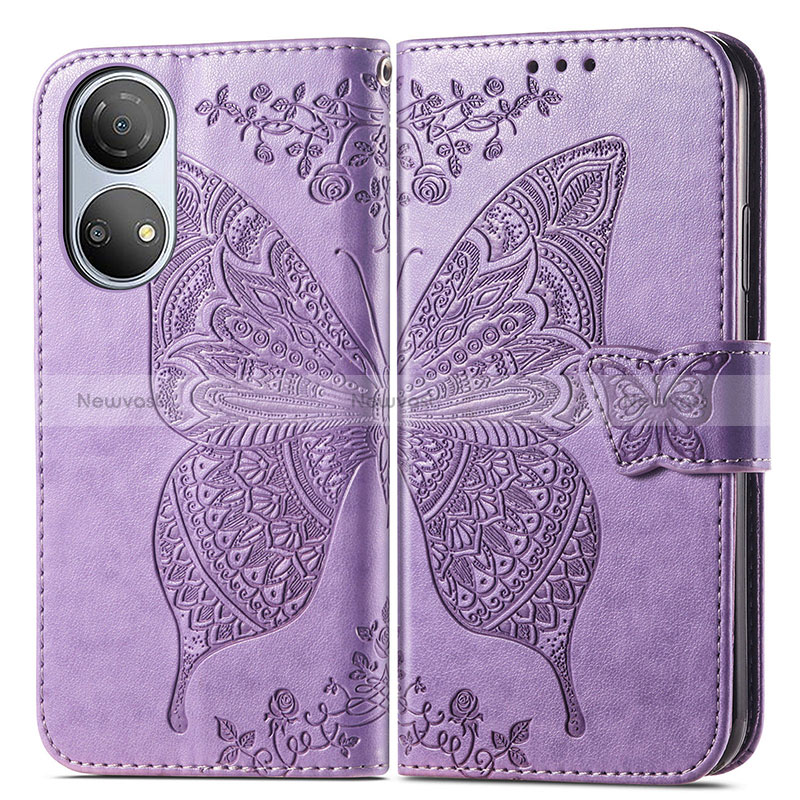 Leather Case Stands Butterfly Flip Cover Holder for Huawei Honor X7 Clove Purple