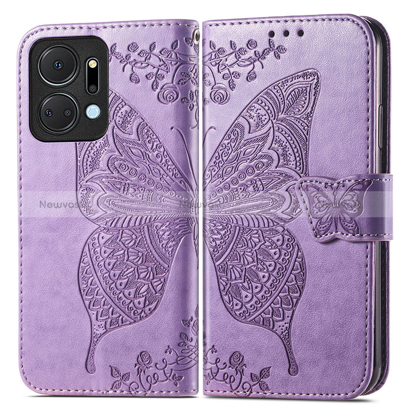 Leather Case Stands Butterfly Flip Cover Holder for Huawei Honor X7a Clove Purple