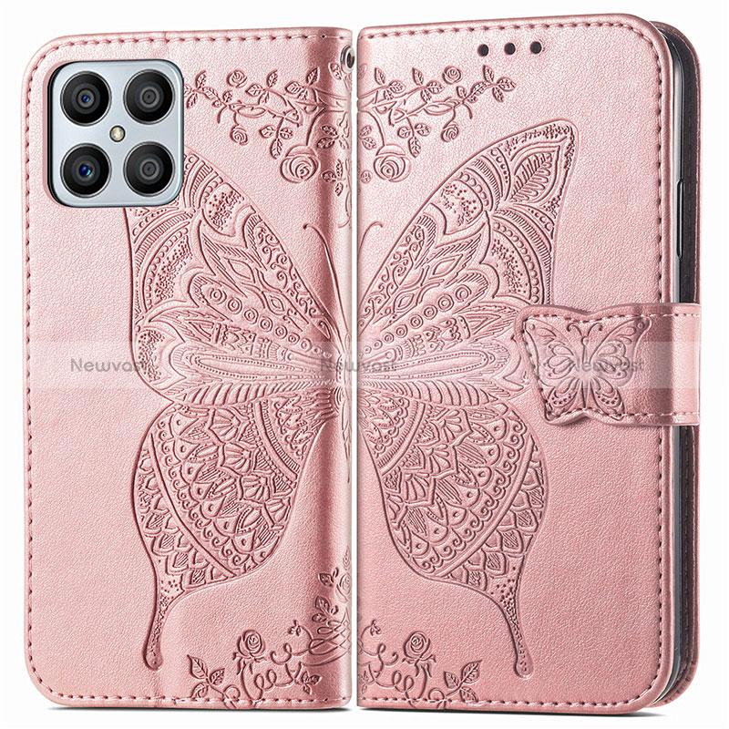 Leather Case Stands Butterfly Flip Cover Holder for Huawei Honor X8 4G Rose Gold