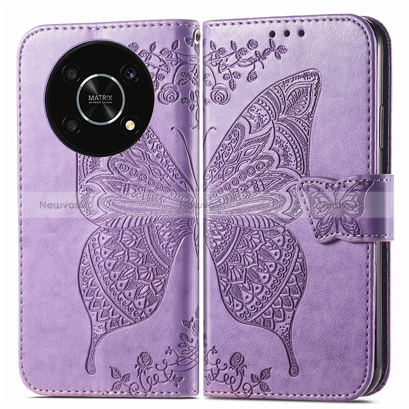 Leather Case Stands Butterfly Flip Cover Holder for Huawei Honor X9 5G Clove Purple