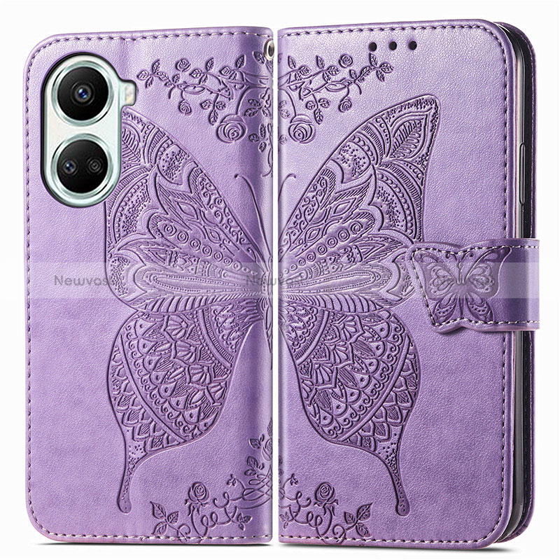 Leather Case Stands Butterfly Flip Cover Holder for Huawei Nova 10 SE Clove Purple