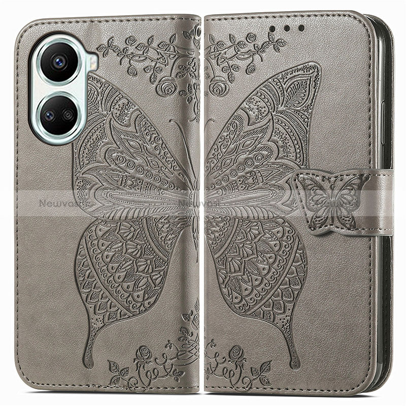 Leather Case Stands Butterfly Flip Cover Holder for Huawei Nova 10 SE Gray